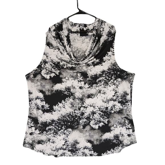 Lane Bryant Top Blouse 26 28 Black White Clouds 54x30 Cowl Stretch Sleeveless - Picture 1 of 12